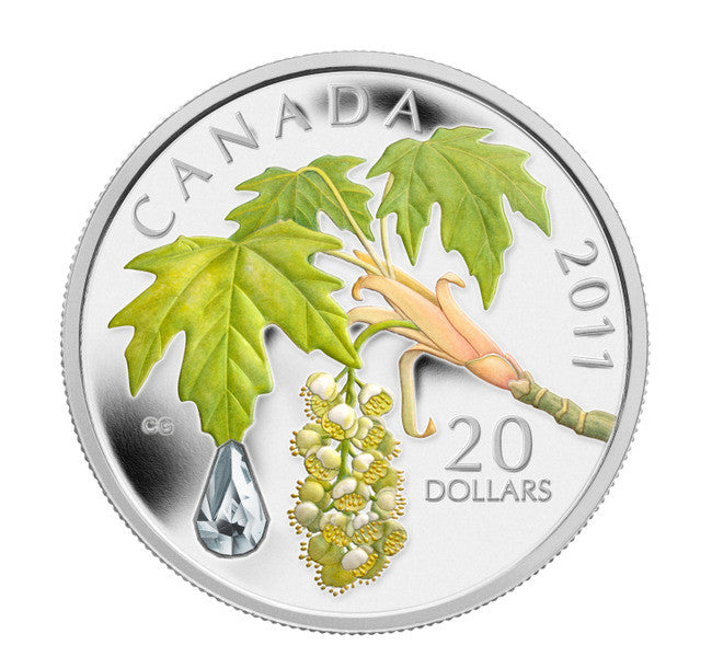 2011 1oz $20 - MAPLE LEAF CRYSTAL RAINDROP (NO BEAUTY BOX) - FINE SILVER COIN