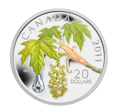 2011 1oz $20 - MAPLE LEAF CRYSTAL RAINDROP (NO BEAUTY BOX) - FINE SILVER COIN