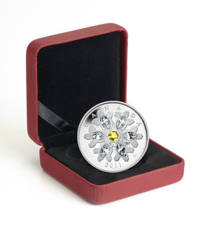 2011 1oz $20 - CRYSTAL SNOWFLAKE - TOPAZ - FINE SILVER COIN