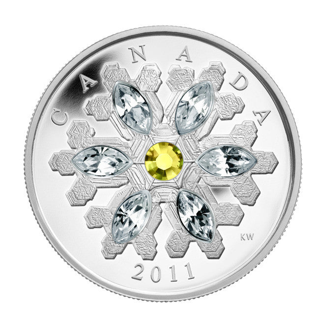 2011 1oz $20 - CRYSTAL SNOWFLAKE - TOPAZ - FINE SILVER COIN