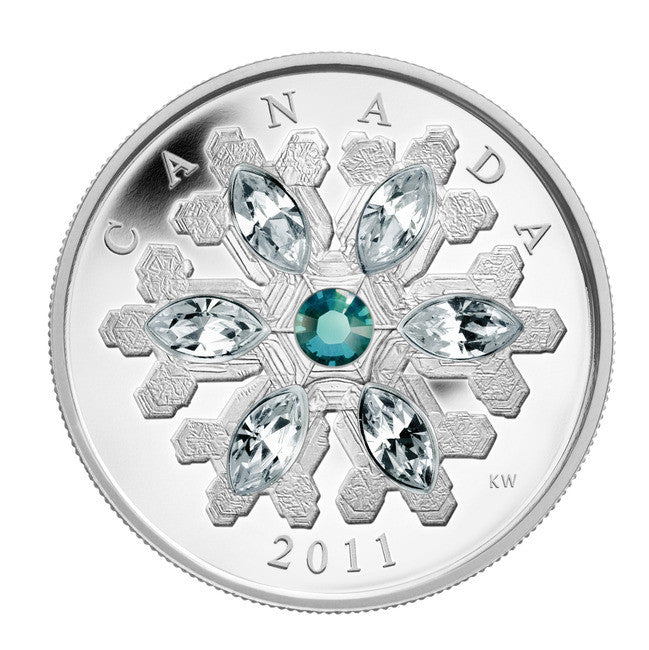 2011 1oz $20 - CRYSTAL SNOWFLAKE - EMERALD - FINE SILVER COIN