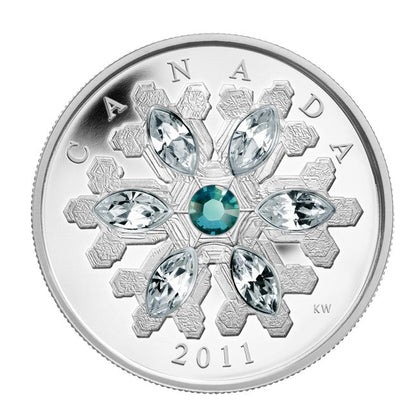 2011 1oz $20 - CRYSTAL SNOWFLAKE - EMERALD - FINE SILVER COIN