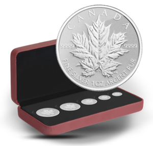 2013 25TH ANNIVERSARY OF THE SILVER MAPLE LEAF FINE SILVER FRACTIONAL SET (MINTAGE 9999)