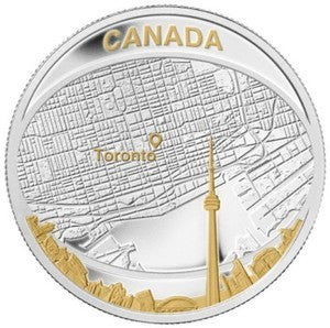 2011 2oz $25 TORONTO CITY MAP (GOLD PLATED) - FINE SILVER COIN