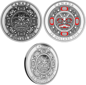 2015 $25 SINGING MOON MASK FINE SILVER 3-COIN SET (2.95oz)