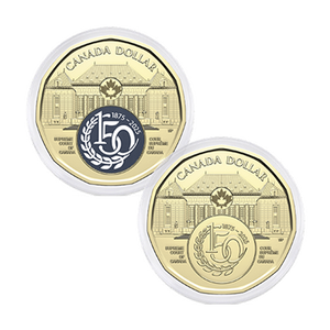 2025 150TH ANNIV OF THE SUPREME COURT OF CANADA IN CARDBOARD 2X2 COLOURED/UNCOLOURED LOONIE (2 PACK)