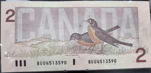 1986 $2 CANADIAN BILL