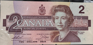 1986 $2 CANADIAN BILL