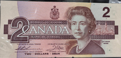 1986 $2 CANADIAN BILL