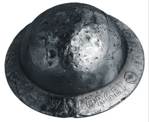 E-TRANSFER ONLY - SALE - 2018 1.5oz $25 LEST WE FORGET - MILITARY HELMET SHAPED FINE SILVER COIN (NO OUTER BOX)