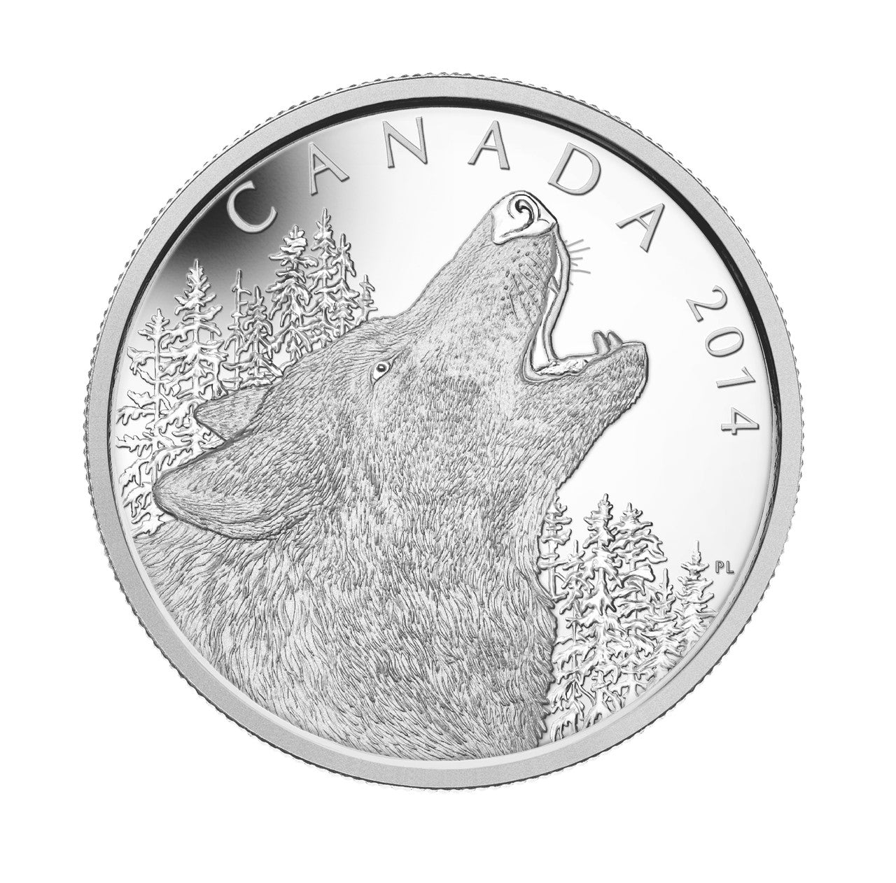 E-TRANSFER ONLY - 2014 $125 HOWLING WOLF FINE SILVER COIN (16oz)