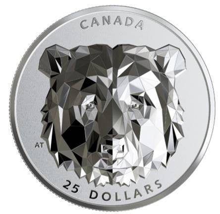 2020 1oz $25 MULTIFACETED ANIMAL HEAD: GRIZZLY BEAR FINE SILVER COIN