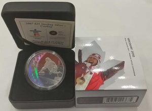 2007 OLYMPIC $25 STERLING SILVER HOLOGRAM COIN - CURLING