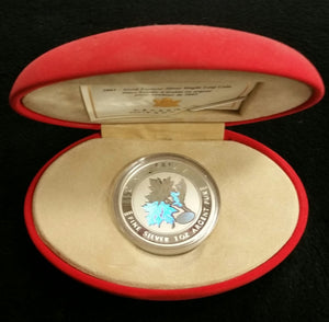 2003 1oz $5 HOLOGRAM GOOD FORTUNE FINE SILVER MAPLE LEAF