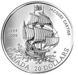 2009 1oz $20 PURE SILVER COIN - 475TH ANNIVERSARY OF JACQUES CARTIER'S ARRIVAL (1534-2009)