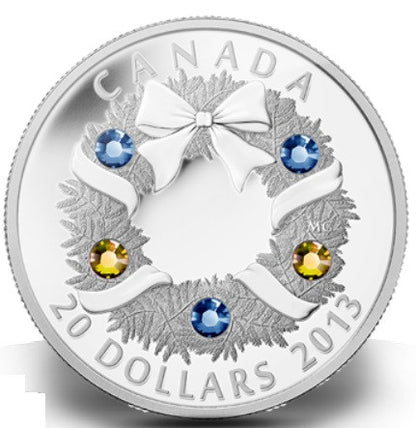 2013 1oz $20 HOLIDAY WREATH FINE SILVER COIN