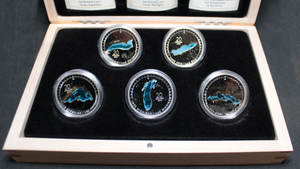 2015 1oz $20 PURE SILVER 5-COIN SET WITH DISPLYA CASE - THE GREAT LAKES