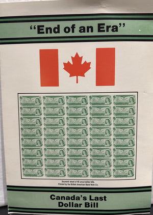 $1 CANADIAN DOLLAR BILL "END OF AN ERA" UNCUT FOUR BILL SHEET