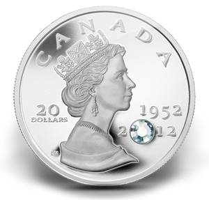 SALE - 2012 1oz $20 THE QUEEN'S DIAMOND JUBILEE FINE SILVER COIN WITH CRYSTAL (NO SLEEVE)