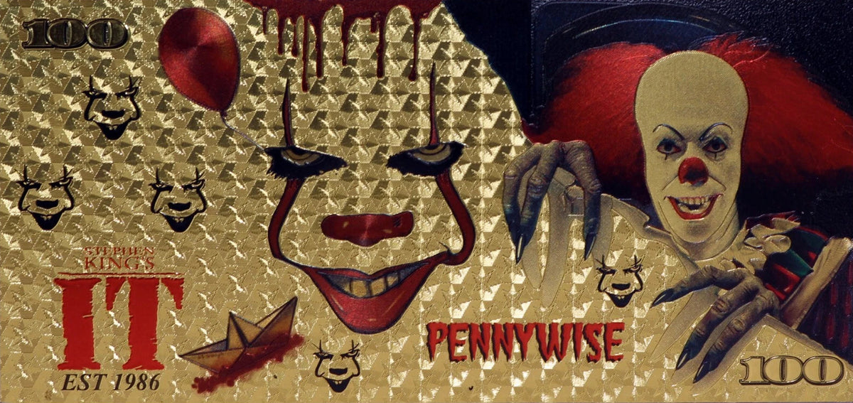 $100 PENNYWISE STEPHEN KING'S IT NOVELTY GOLD FOIL NOTES