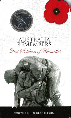 2010 20-CENTS AUSTRALIA REMEMBERS: LOST SOLDIERS OF FROMELLES BRILLIANT UNCIRCULATED COIN