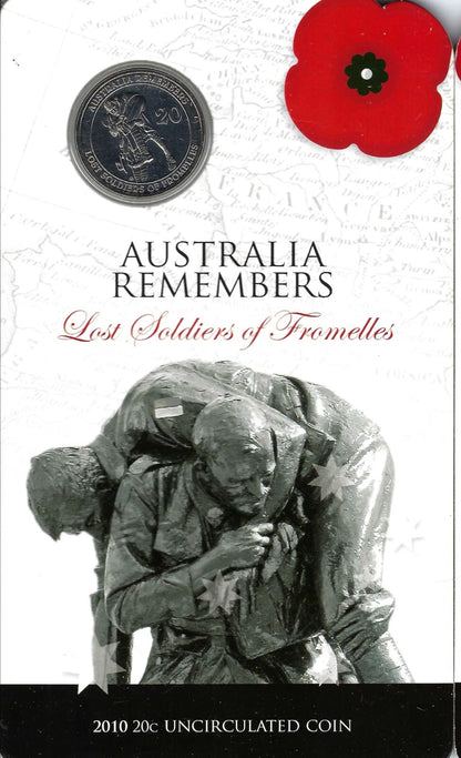 2010 20-CENTS AUSTRALIA REMEMBERS: LOST SOLDIERS OF FROMELLES BRILLIANT UNCIRCULATED COIN