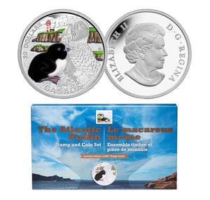 2014 1oz $20 THE ATLANTIC PUFFIN - STAMP AND COIN SET (TONED)