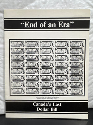 $1 CANADIAN DOLLAR BILL "END OF AN ERA" UNCUT THREE BILL SHEET