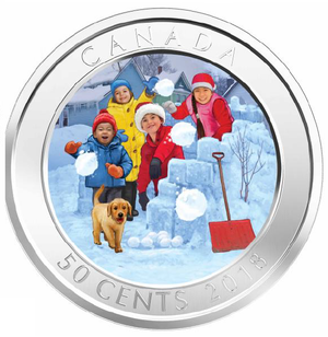 2018 50-CENT LENTICULAR COIN SNOWBALL FIGHT
