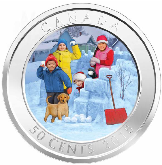 2018 50-CENT LENTICULAR COIN SNOWBALL FIGHT