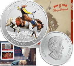 2012 25-CENT COLOURED COIN AND STAMP SET - 100 YEARS OF THE CALGARY STAMPEDE
