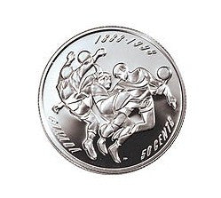 1998 STERLING SILVER 50-CENT PIECE - FIRST OVERSEAS CANADIAN SOCCER TOUR