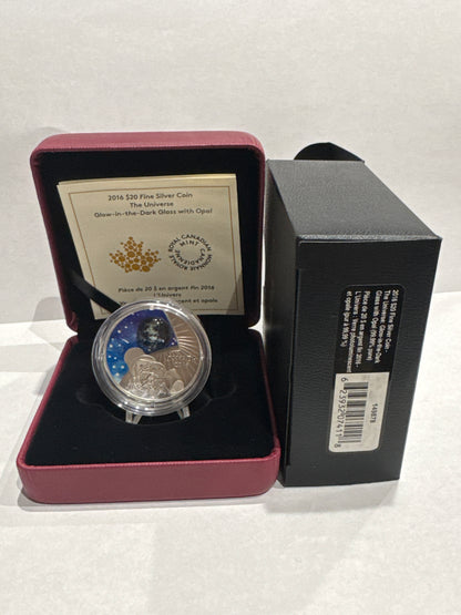 [AUCTION ONLY] 2016 1oz $20 THE UNIVERSE GLOW-IN-THE-DARK GLASS WITH OPAL FINE SILVER COIN