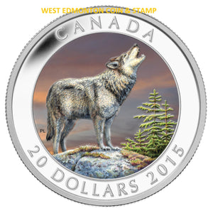2015 1oz $20 COLOURIZED WOLF FINE SILVER COIN