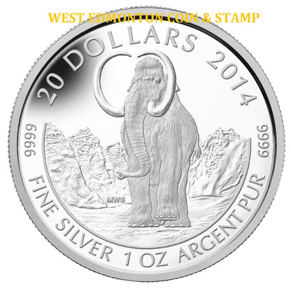 2014 1oz $20 PREHISTORIC ANIMALS: THE WOOLLY MAMMOTH FINE SILVER COIN